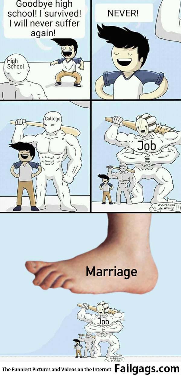 Goodbye High School! I Survived! I Will Never Suffer Again! Never College Job Marriage Meme