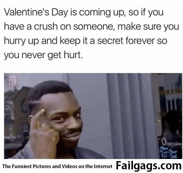 Valentine's Day Is Coming Up So if You Have a Crush on Someone Make Sure You Hurry Up and Keep It a Secret Forever So You Never Get Hurt Meme