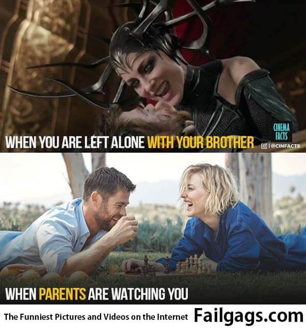 When You Are Left Alone With Your Brother Vs When Parents Are Watching You Meme