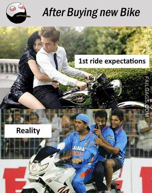 After Buying New Bike 1st Ride Expectations Reality Meme