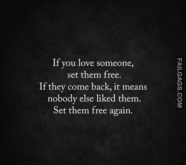If You Love Someone, Set Them Free if They Come Back It Means Nobody Else Liked Them Set Them Free Again