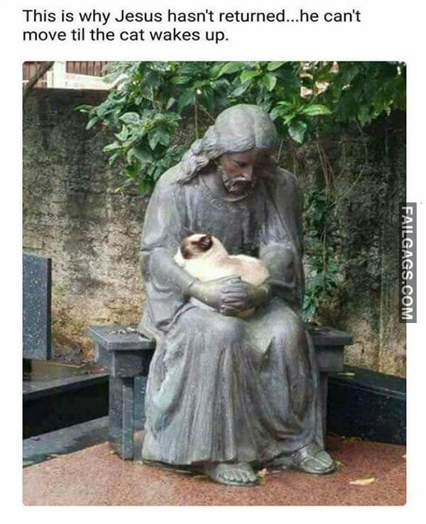 This Is Why Jesus Hasn't Returned He Can't Move Till The Cat Wakes Up Meme