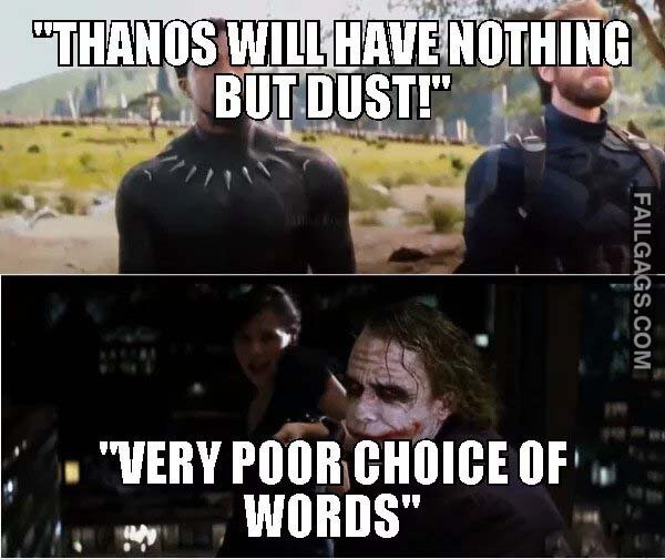 Thanos Will Have Nothing But Dust Very Poor Choice Of Words Meme