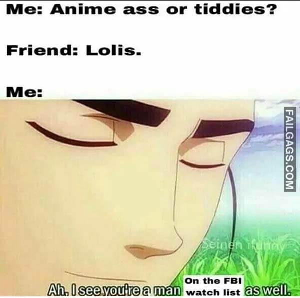 Me Anime Ass Or Tiddies? Friend Lolis Me Ah I See You're A Man On The Fbi Watch List As Well Meme