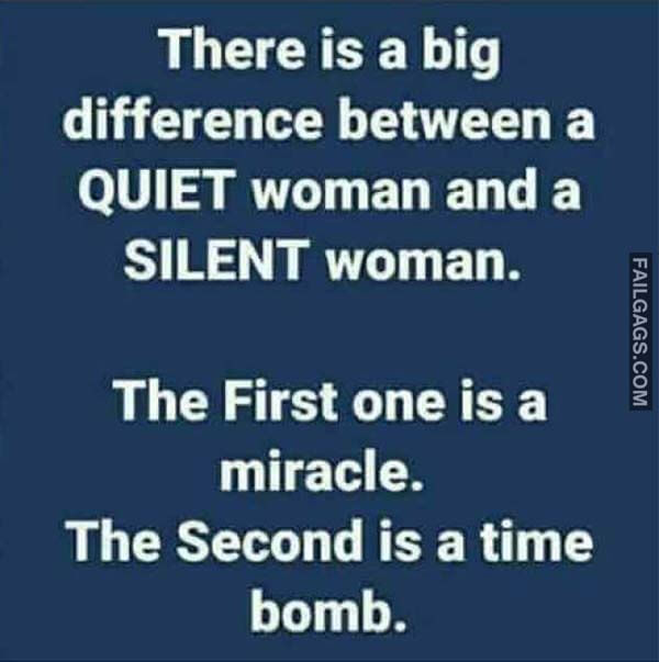 There Is A Big Difference Between A Quiet Woman And A Silent Woman The First One Is A Miracle The Second Is A Time Bomb Meme