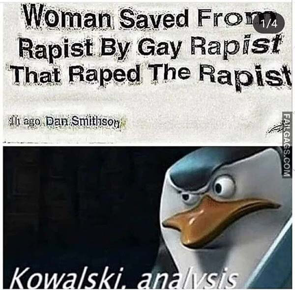 Woman Saved From Rapist By Gay Rapist That Raped The Rapist Kowalski Analysis Meme