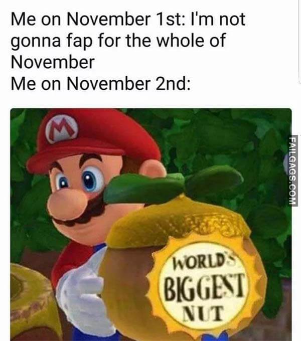 Me On November 1St: I'm Not Gonna Fap For The Whole Of November Me On November 2Nd: World Biggest Nut Meme