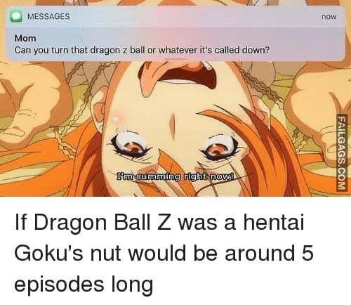 Mom Can You Turn That Dragon Ball Z Or Whatever It's Called Down? If Dragon Ball Z Was A Hentai Goku's Nut Would Be Around 5 Episodes Long Meme