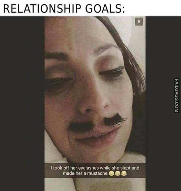 Relationship Goals: I Took Off Her Eyelashes While She Slept And Made Her A Mustache Meme