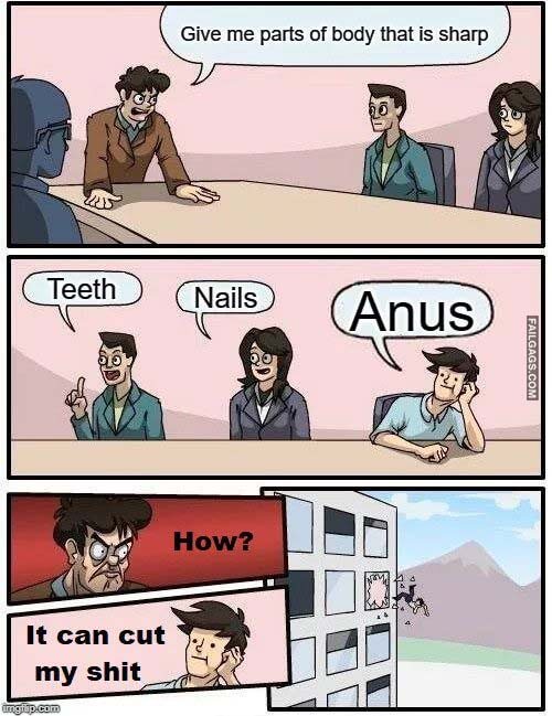 Give Me Parts of Body That Is Sharp Teeth Nails Anus How It Can Cut My Shit Meme