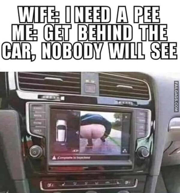 Wife I Need a Pee Me Get Behind the Car, Nobody Will See Meme