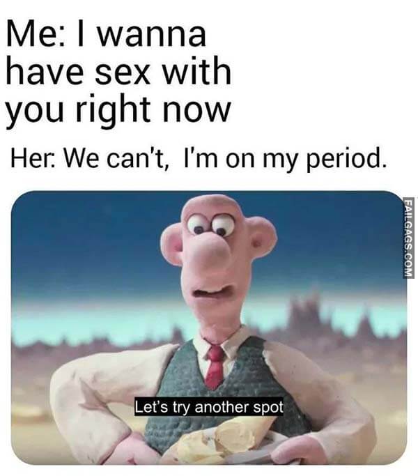 Me: I Wanna Have Sex With You Right Now Her: We Can't, I'm on My Period. Let's Try Another Spot Meme