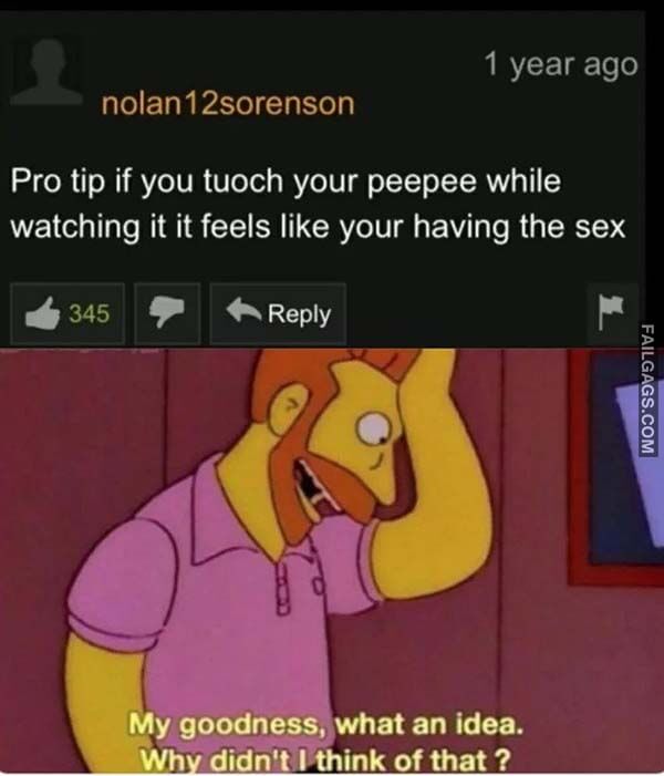 Pro Tip if You Touch Your Peepee While Watching It It Feels Like Your Having the Sex My Goodness, What an Idea. Why Didn't I Think of That ? Meme