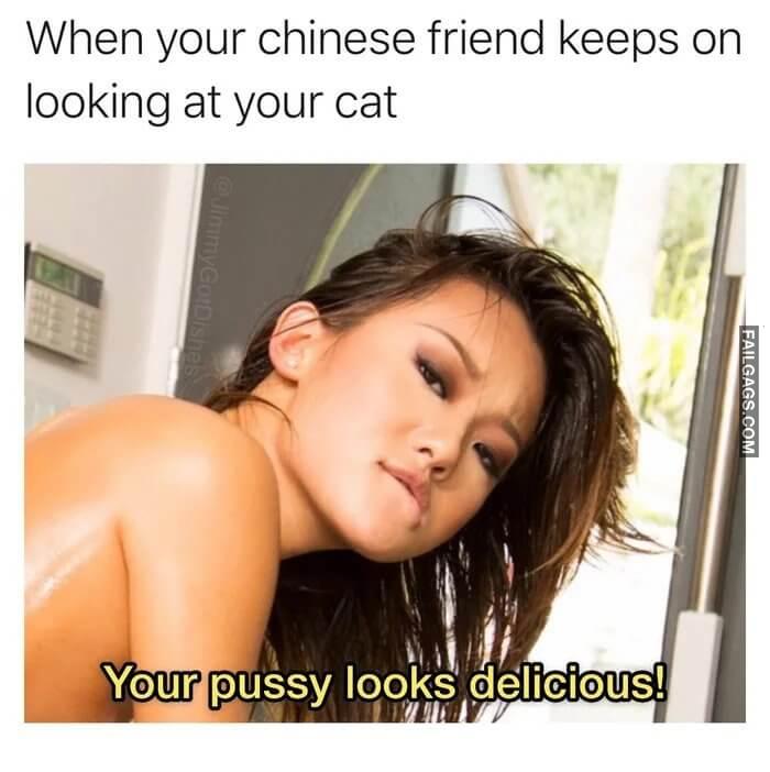 When Your Chinese Friend Keeps on Looking at Your Cat Your Pussy Looks Delicious Memes