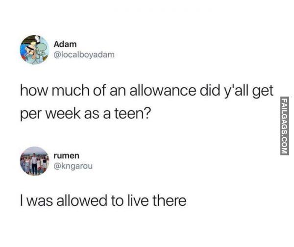 How Much of an Allowance Did Y'all Get Per Week as a Teen? I Was Allowed to Live There Memes