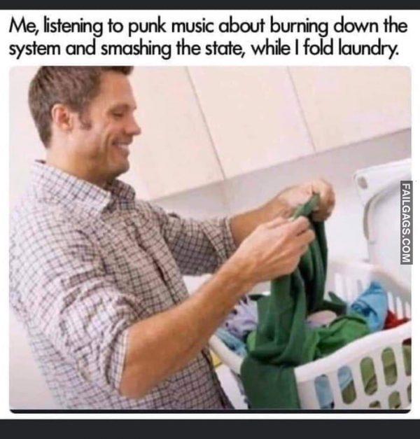 Me, Listening to Punk Music About Burning Down the System and Smashing the State While I Fold Laundry Memes