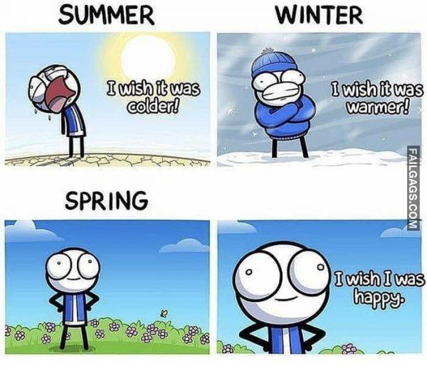 Summer I Wish I Was Colder! Winter I Wish It Was Warmer! Spring I Wish I Was Happy Memes