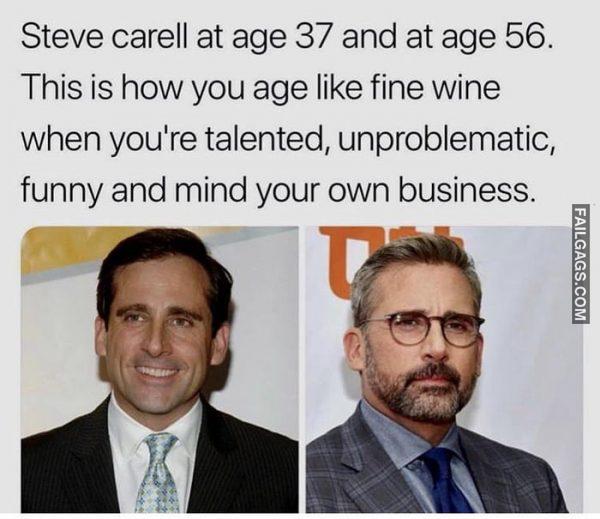 Steve Carell at Age 37 and at Age 56. This is How You Age Like Fine Wine When You're Talented, Unproblematic, Funny and Mind Your Own Business Memes