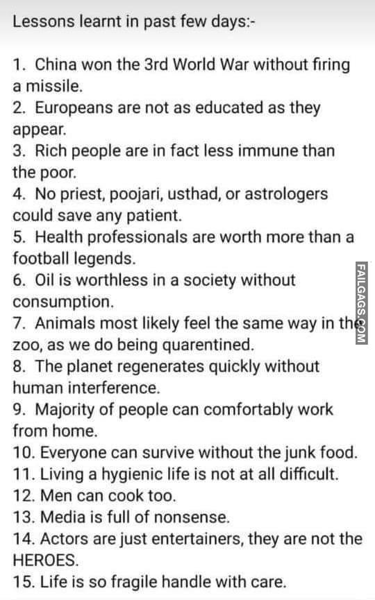 Lessons Learnt in Past Few Days Memes