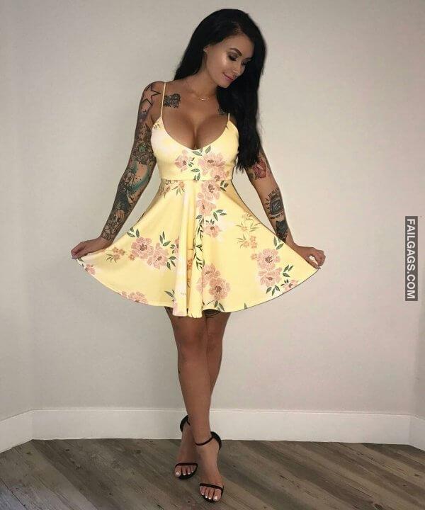 cute teen babe with big tits in sundress 11