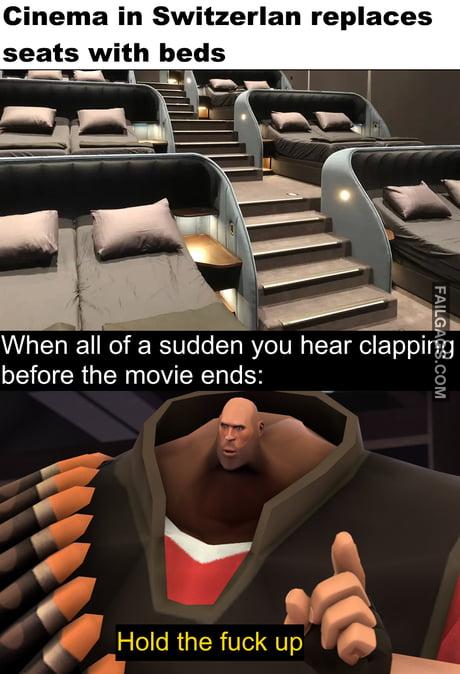 Cinema in Switzerland Replaces Seats With Beds When All of a Sudden You Hear Clapping Before the Movie Ends Hold the Fuck Up Meme