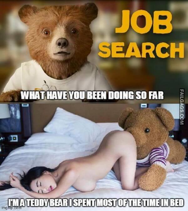 Job Search What Have You Been Doing So Far Im a Teddy Bear I Spent Most of the Time in Bed Funny Non Veg Memes