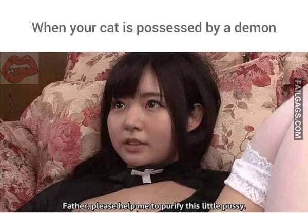 When Your Cat Is Possessed by a Demon Father Please Help Me to Purify This Little Pussy Funny Adult Memes