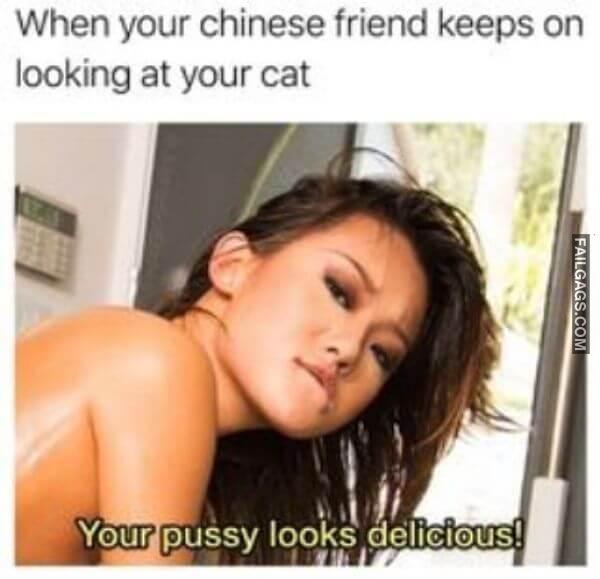 When Your Chinese Friend Keeps on Looking at Your Cat Your Pussy Looks Delicious Adult Memes