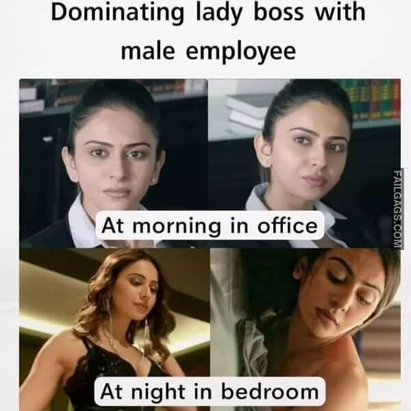 Dominating Lady Boss With Male Employee At Morning in Office At Night in Bedroom Sexy Indian Memes